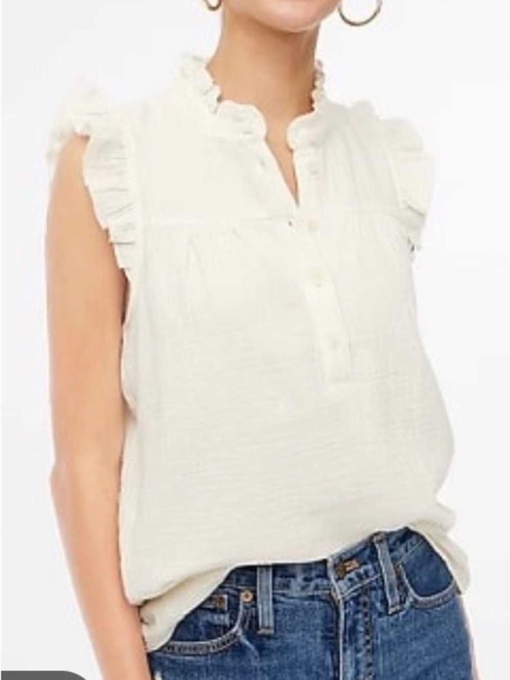 J. Crew Cream Ruffle Sleeve Button-Front Blouse